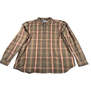 Columbia Button Down Shirt Mens 3XL Brown Orange Plaid Long Sleeve Stretch